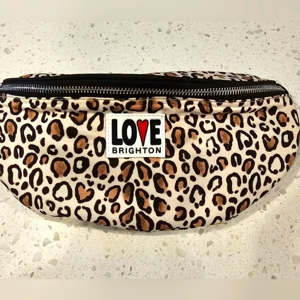New Brighton Leopard Print Beige and Black Belt Bag with Love Brighton Patch